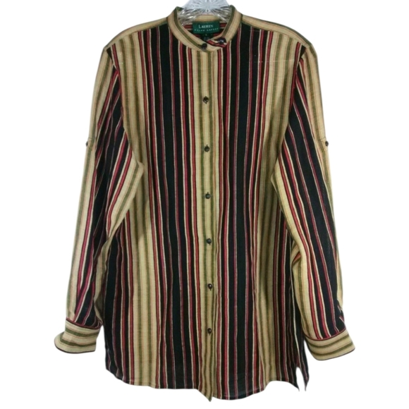 Lauren Ralph Lauren Vtg Linen/ Silk Neutrals Vertical Striped Tunic Shirt Sz 3x - Picture 1 of 8
